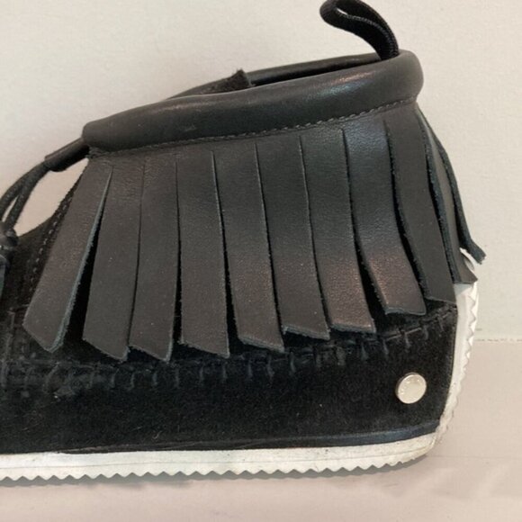 RAG & Bone Ghita Black Leather & Suede Moccasin Fringe Ankle Boots - Picture 4 of 14